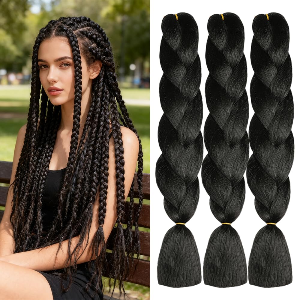 ShowJarlly Ombre Braiding Hair Extensions Synthetic Braiding Hair 24 Inch 1 Piece Box Braids Braiding Hair Extensions Dark Purple