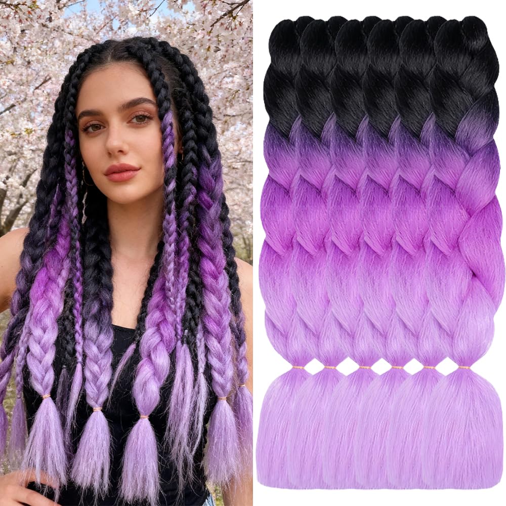 ShowJarlly Ombre Braiding Hair Extensions Synthetic Braiding Hair 24 Inch 1 Piece Box Braids Braiding Hair Extensions Dark Purple