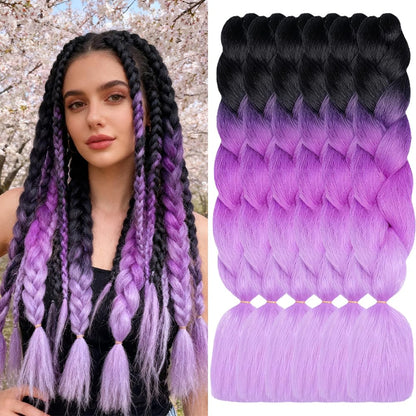 ShowJarlly Ombre Braiding Hair Extensions Synthetic Braiding Hair 24 Inch 1 Piece Box Braids Braiding Hair Extensions Dark Purple