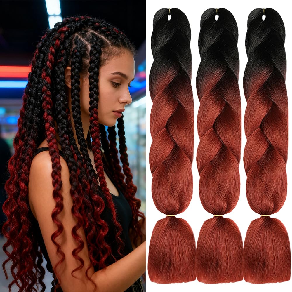 ShowJarlly Ombre Braiding Hair Extensions Synthetic Braiding Hair 24 Inch 1 Piece Box Braids Braiding Hair Extensions Dark Purple