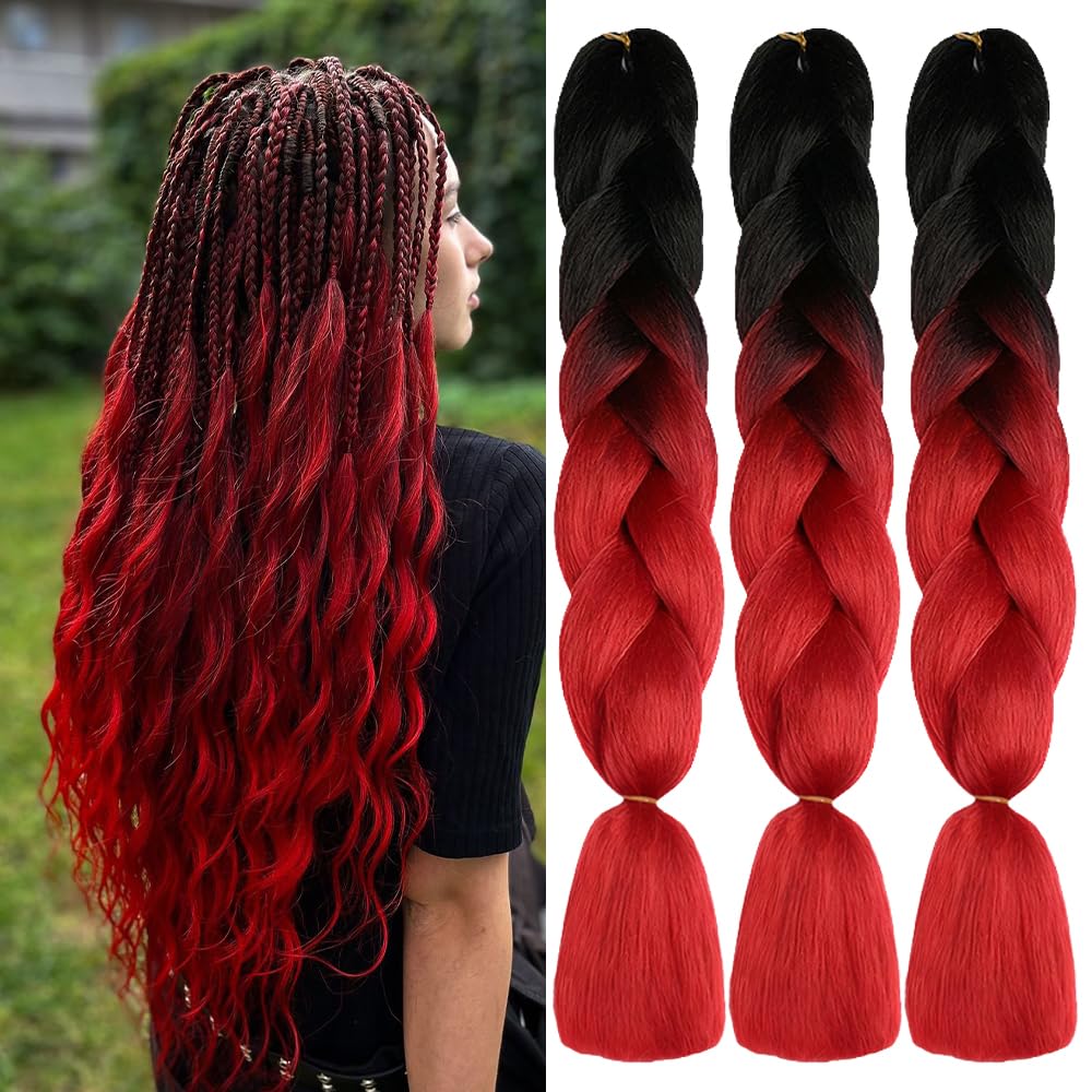 ShowJarlly Ombre Braiding Hair Extensions Synthetic Braiding Hair 24 Inch 1 Piece Box Braids Braiding Hair Extensions Dark Purple