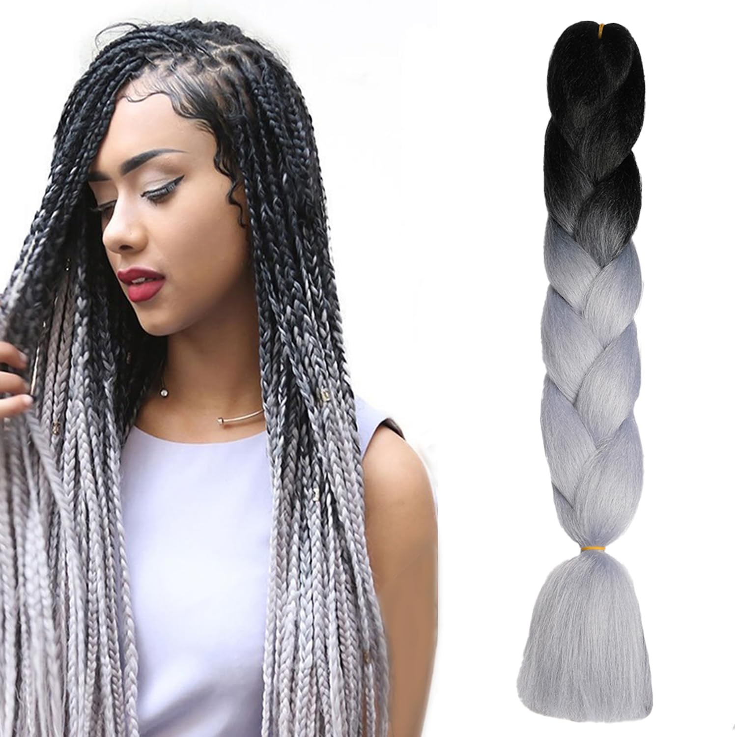 ShowJarlly Ombre Braiding Hair Extensions Synthetic Braiding Hair 24 Inch 1 Piece Box Braids Braiding Hair Extensions Dark Purple