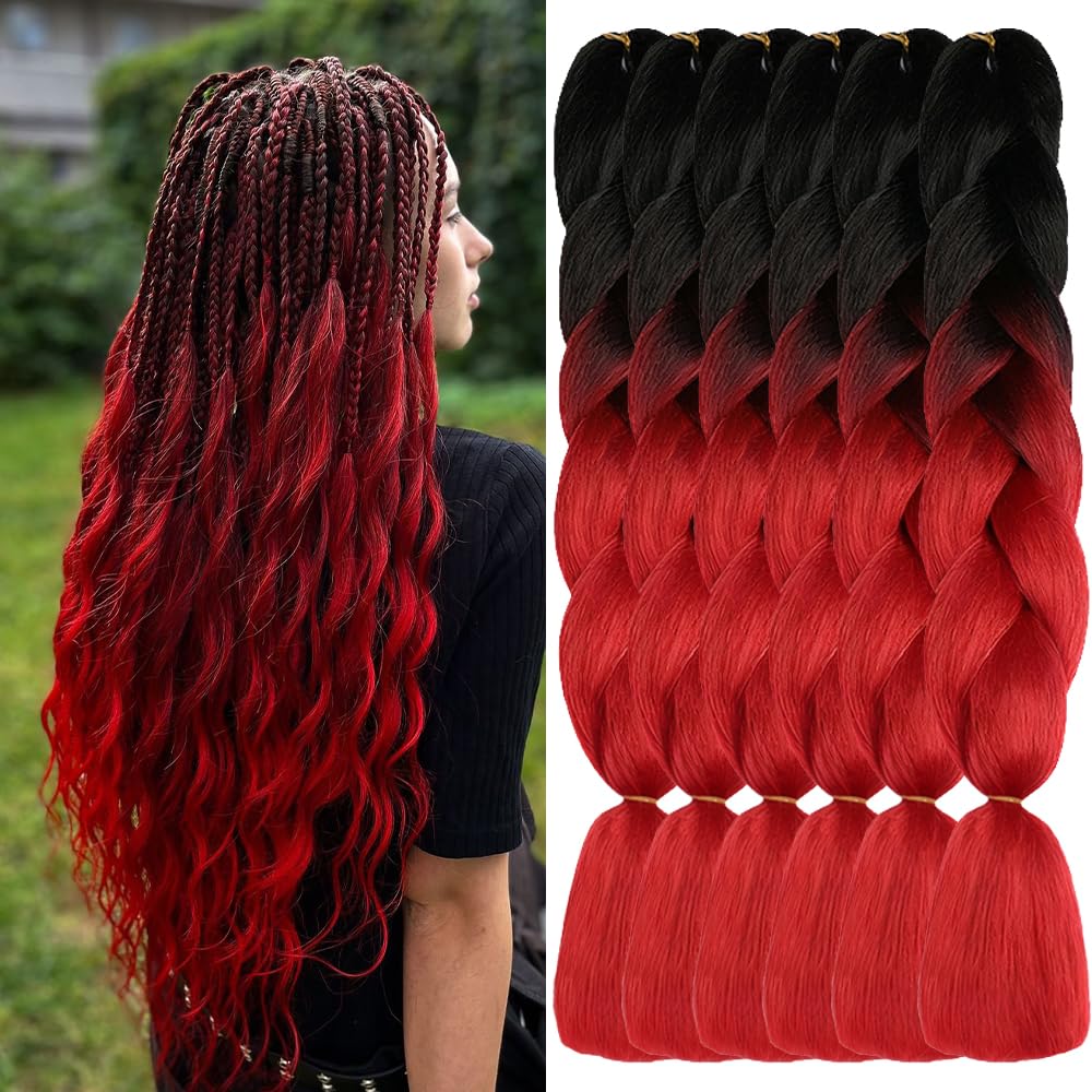 ShowJarlly Ombre Braiding Hair Extensions Synthetic Braiding Hair 24 Inch 1 Piece Box Braids Braiding Hair Extensions Dark Purple