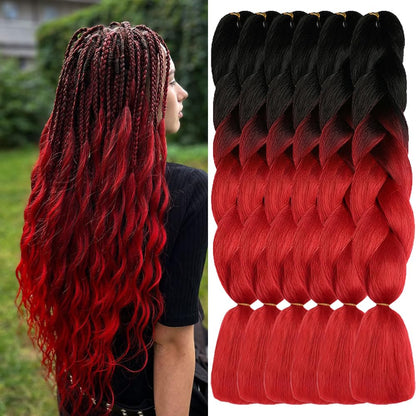 ShowJarlly Ombre Braiding Hair Extensions Synthetic Braiding Hair 24 Inch 1 Piece Box Braids Braiding Hair Extensions Dark Purple