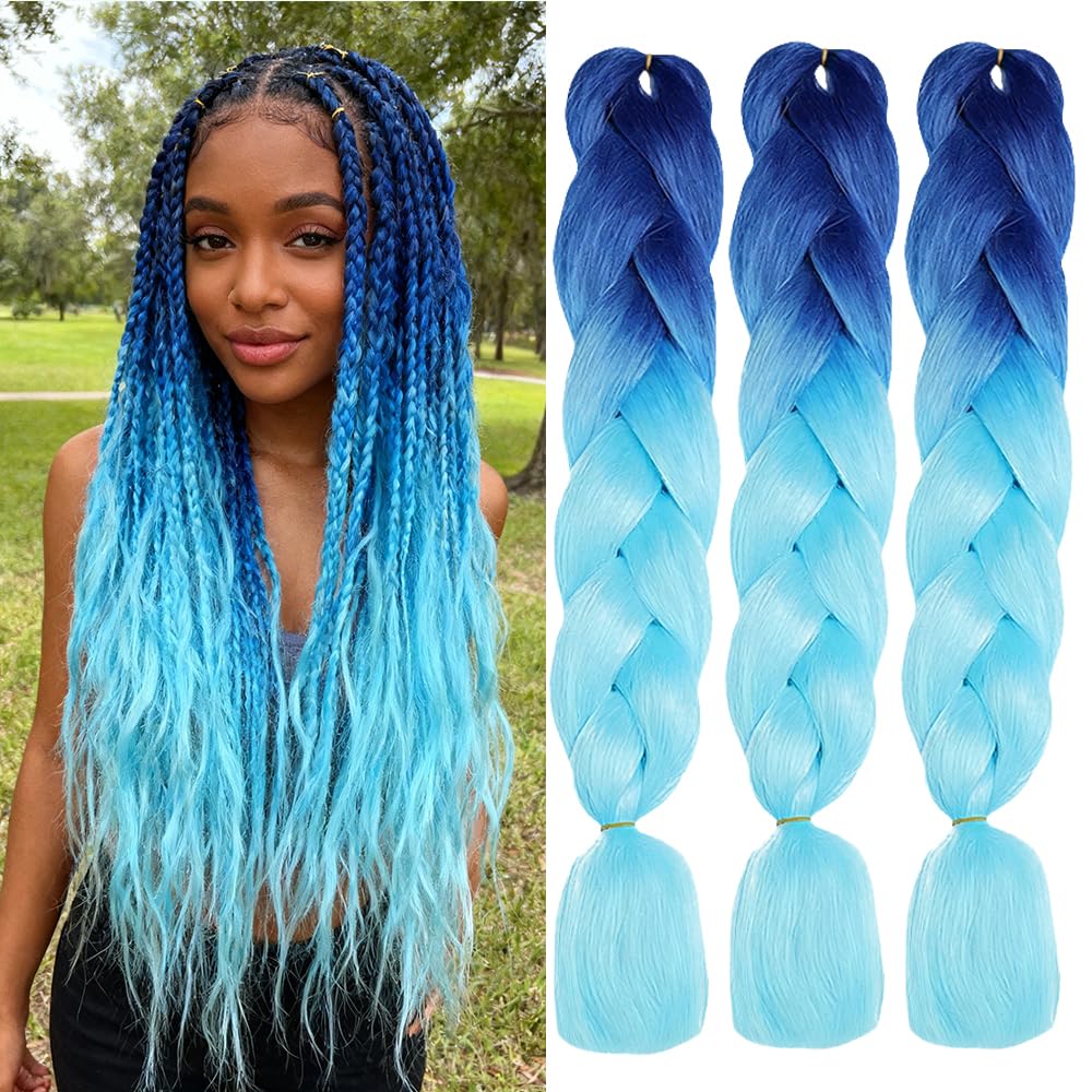 ShowJarlly Ombre Braiding Hair Extensions Synthetic Braiding Hair 24 Inch 1 Piece Box Braids Braiding Hair Extensions Dark Purple