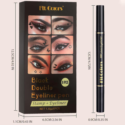 6PCS Coffret de Crayons Eye Liner Liquide à deux têtes, Liquid Eyeliner Stamp Pencil, Stylo Eyeliner Noir ailé pour Femme, Pochoirs Eyeliner Maquillage Tatouage Longue tenue