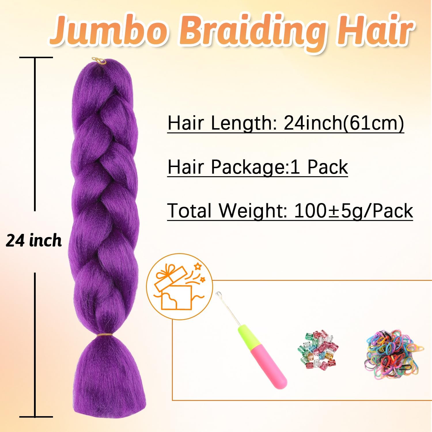 ShowJarlly Ombre Braiding Hair Extensions Synthetic Braiding Hair 24 Inch 1 Piece Box Braids Braiding Hair Extensions Dark Purple