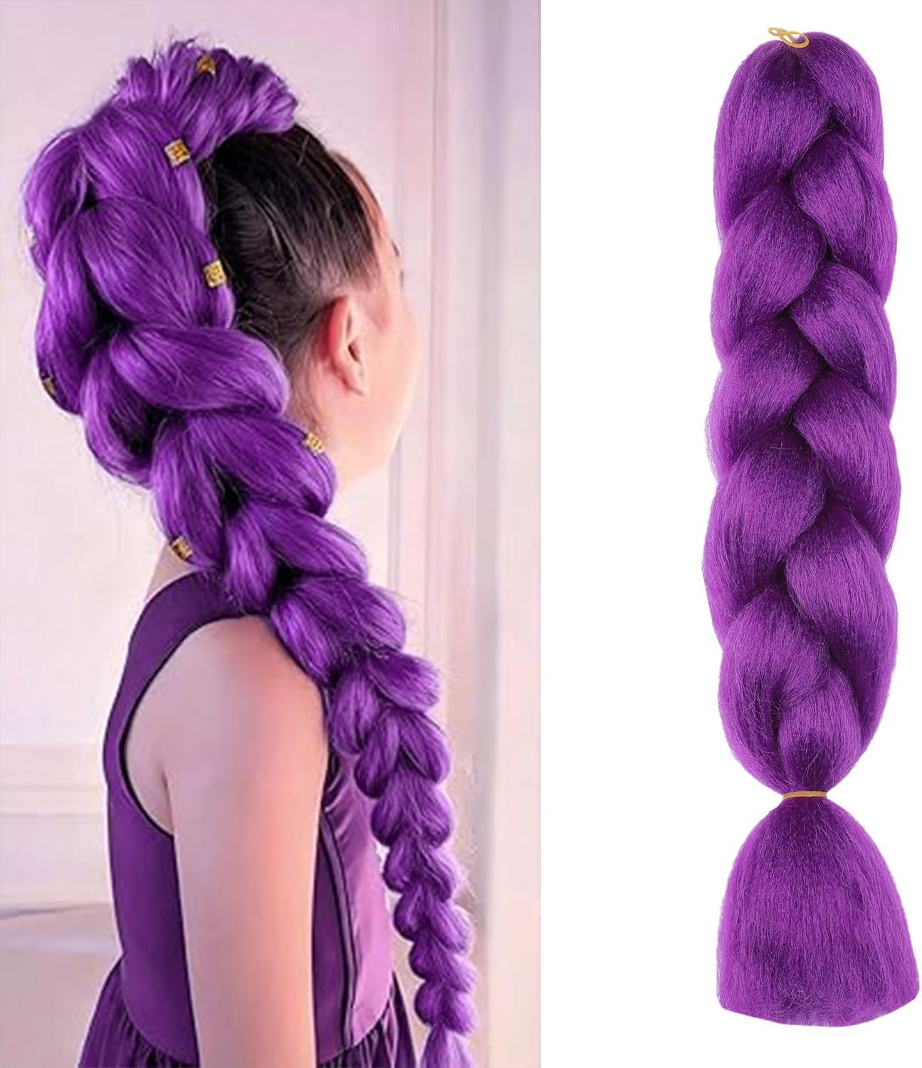 ShowJarlly Ombre Braiding Hair Extensions Synthetic Braiding Hair 24 Inch 1 Piece Box Braids Braiding Hair Extensions Dark Purple