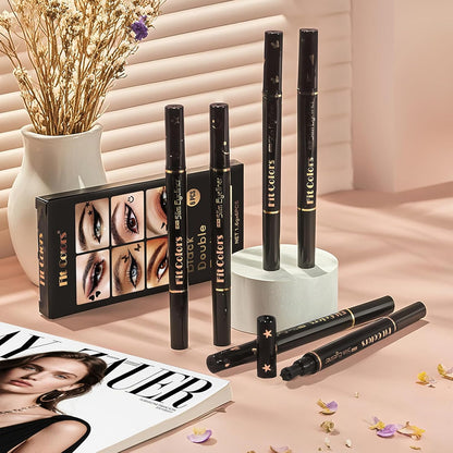6PCS Coffret de Crayons Eye Liner Liquide à deux têtes, Liquid Eyeliner Stamp Pencil, Stylo Eyeliner Noir ailé pour Femme, Pochoirs Eyeliner Maquillage Tatouage Longue tenue