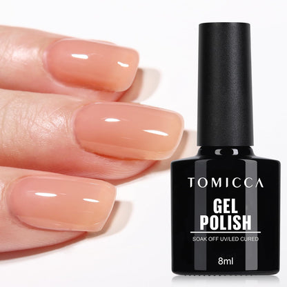 TOMICCA Semi-Permanent Nail Polish, 10 ml Semi-Permanent Natural French Gel Milky White Nail Art Gel UV LED Soak Off Manicure