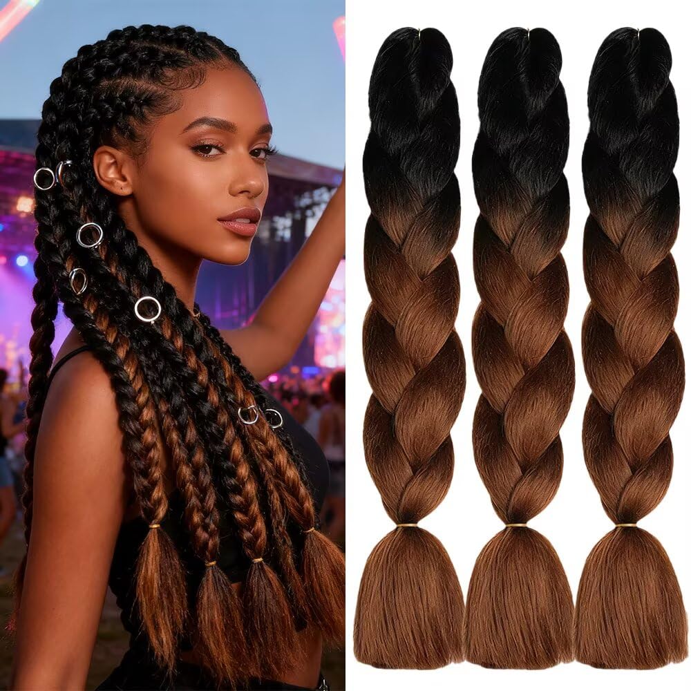 ShowJarlly Ombre Braiding Hair Extensions Synthetic Braiding Hair 24 Inch 1 Piece Box Braids Braiding Hair Extensions Dark Purple