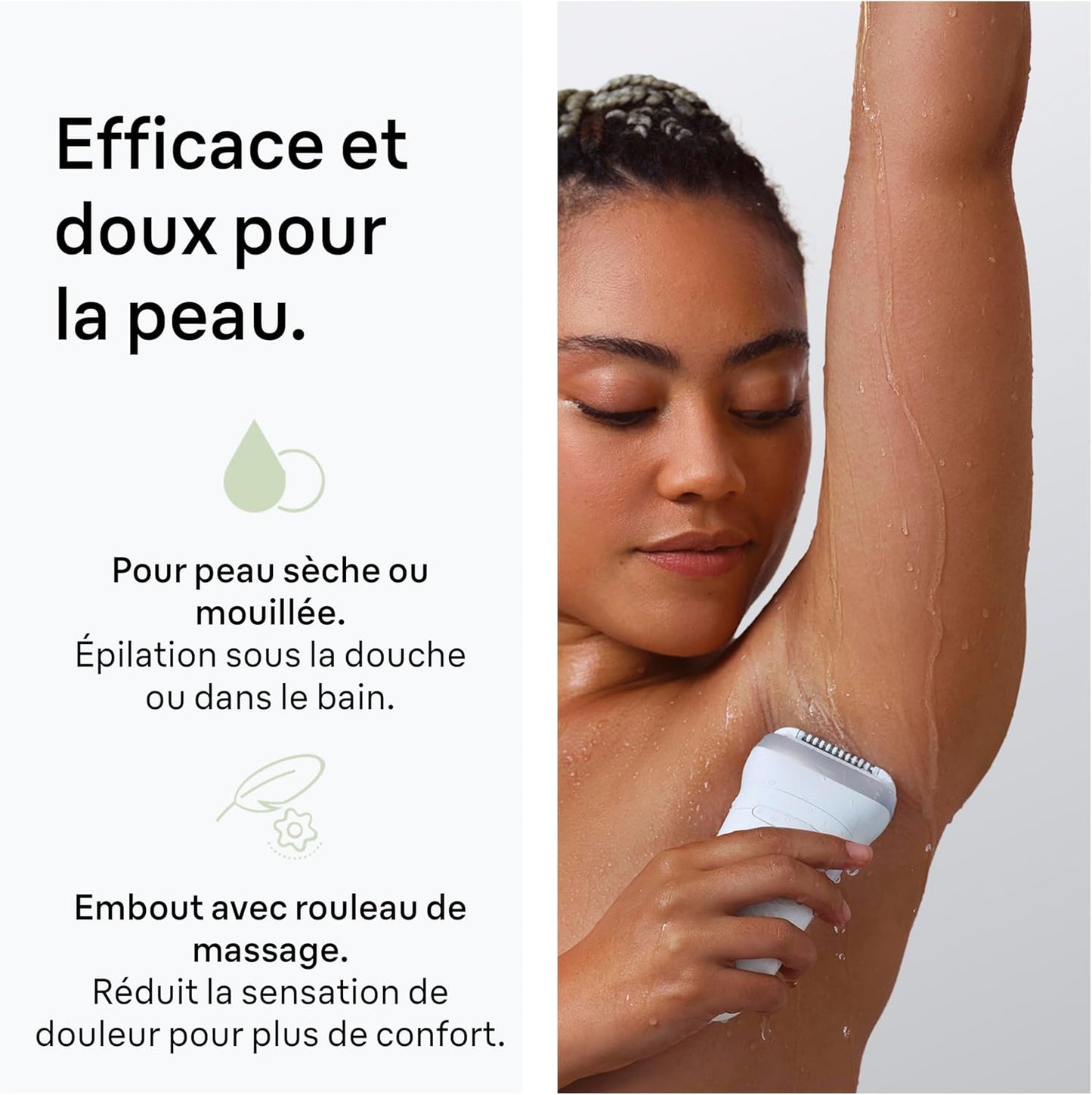 Braun Silk·épil 7 Women's Electric Epilator, Silver, Waterproof, Wide Head for Easy Hair Removal, Massage Roller Tip, Box with Precision Accessory, 7-011