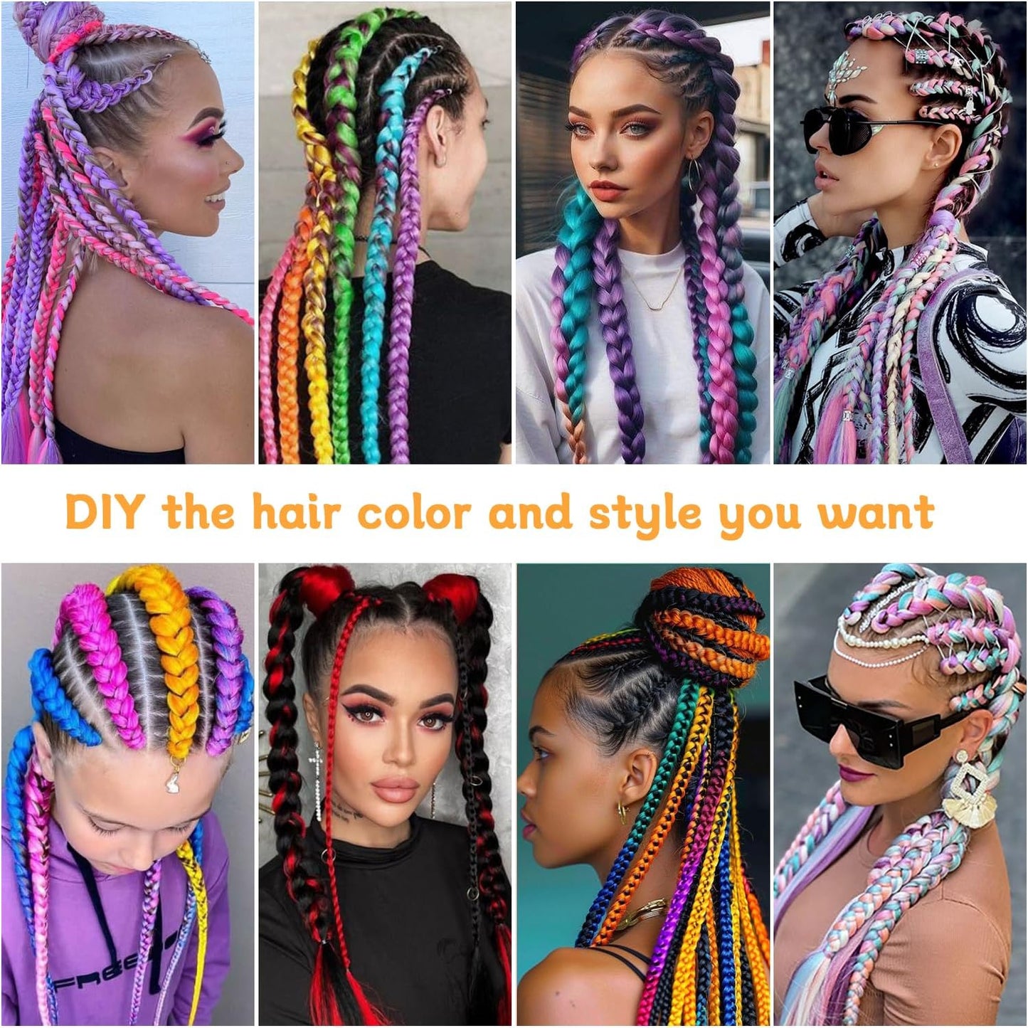 ShowJarlly Ombre Braiding Hair Extensions Synthetic Braiding Hair 24 Inch 1 Piece Box Braids Braiding Hair Extensions Dark Purple