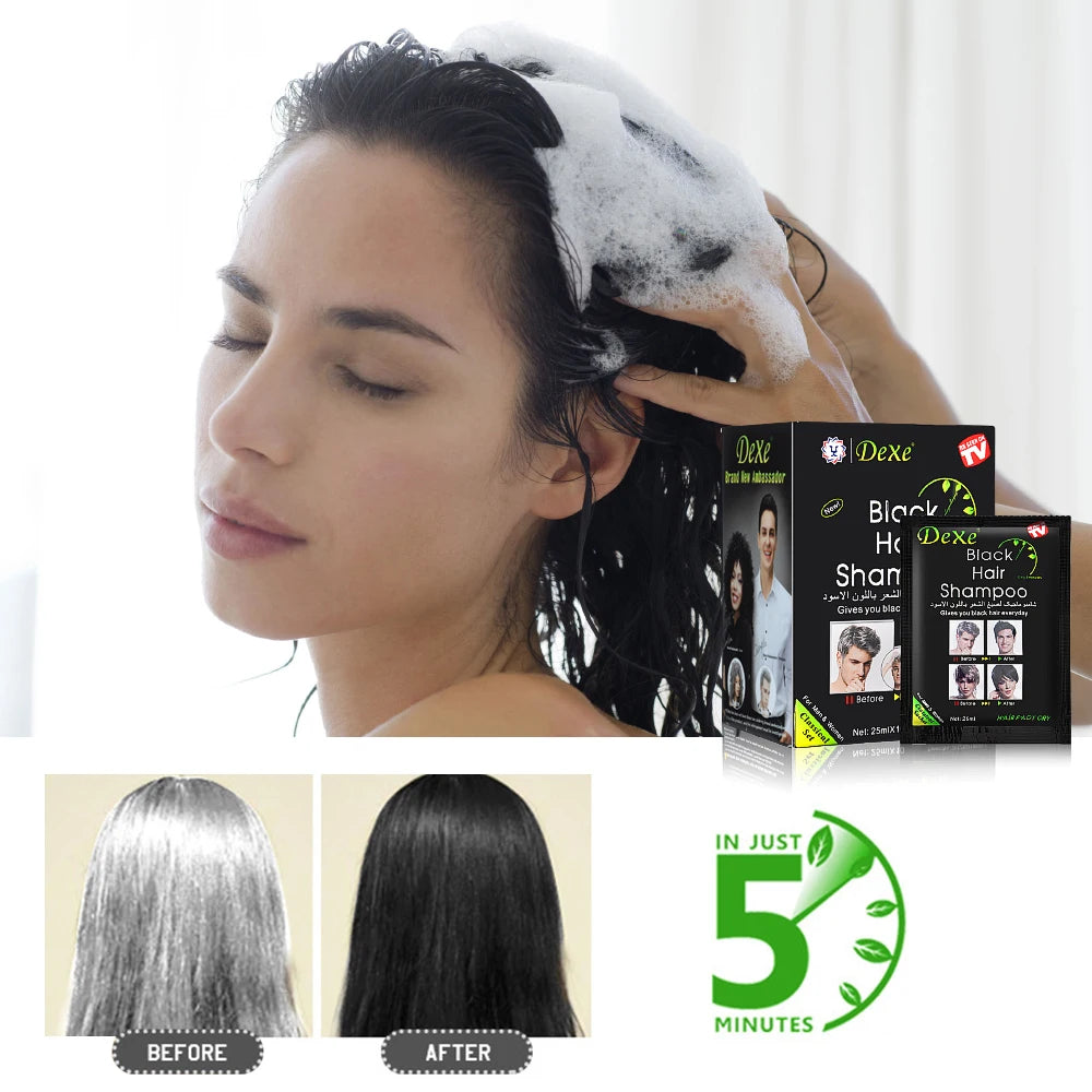 Shampoing colorant pour cheveux noirs avec formule rapide aux herbes naturelles