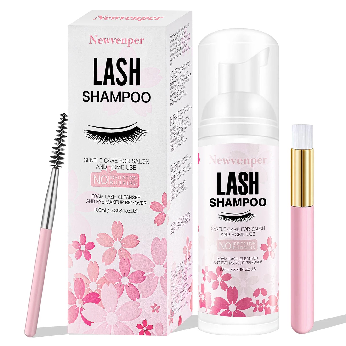Shampoing moussant pour extensions de cils avec brosse nettoyante et applicateur mascara