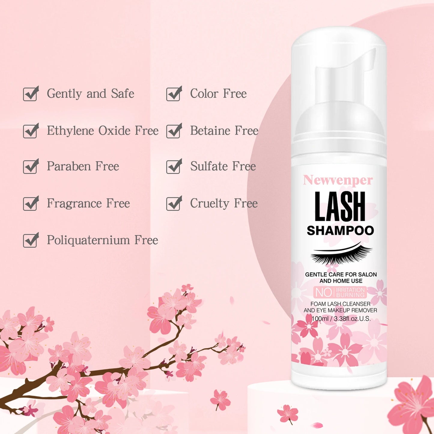 Shampoing moussant pour extensions de cils avec brosse nettoyante et applicateur mascara