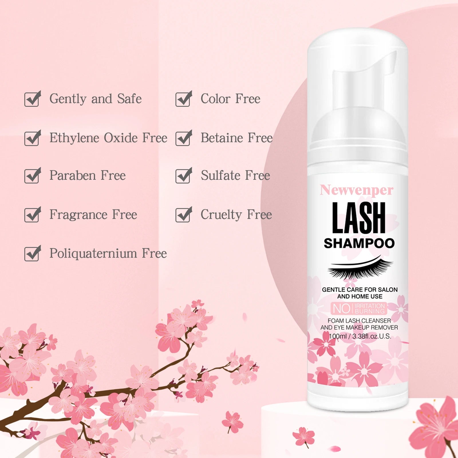Shampoing moussant pour extensions de cils avec brosse nettoyante et applicateur mascara