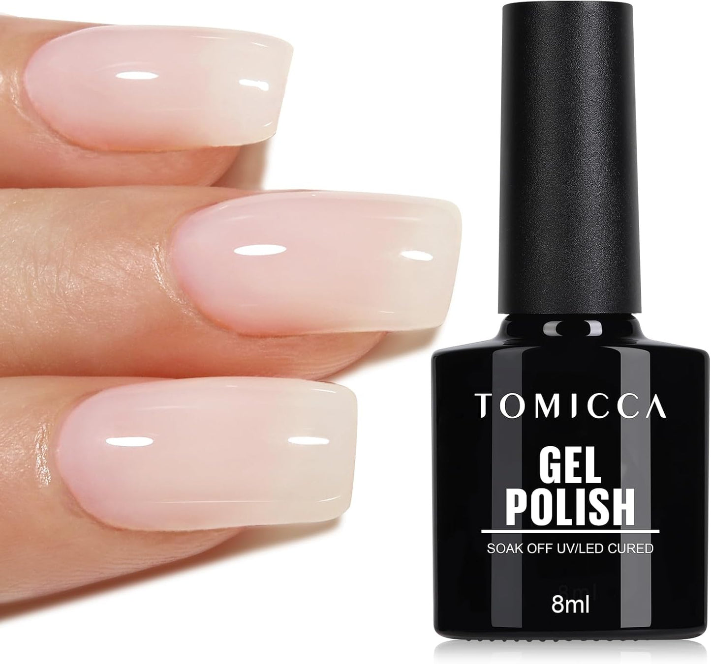 TOMICCA Semi-Permanent Nail Polish, 10 ml Semi-Permanent Natural French Gel Milky White Nail Art Gel UV LED Soak Off Manicure
