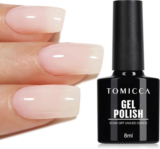 TOMICCA Semi-Permanent Nail Polish, 10 ml Semi-Permanent Natural French Gel Milky White Nail Art Gel UV LED Soak Off Manicure